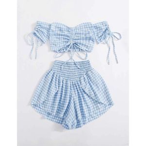 NEW Gingham Ruched Crop Top & Shorts Set